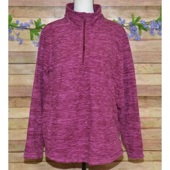 St. John's Bay Heathered Plum Polar Fleece 1/4 Zip Top Size XXL Pocket Pullover - Picture 1 of 12